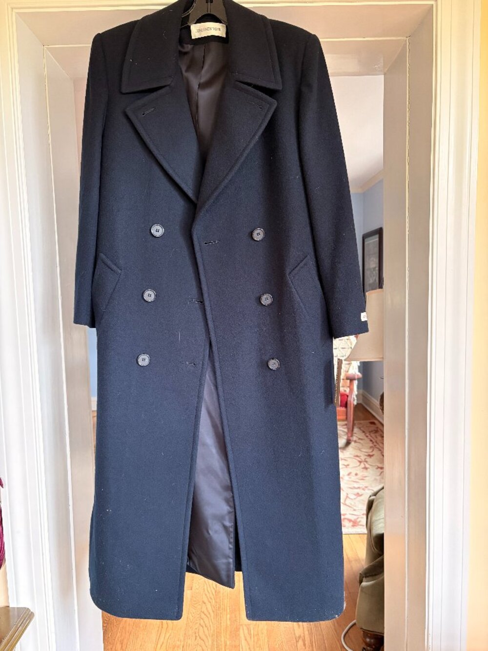 NWT Jones New York Long Wool Navy Blue Warm Winter Overcoat Coat 8